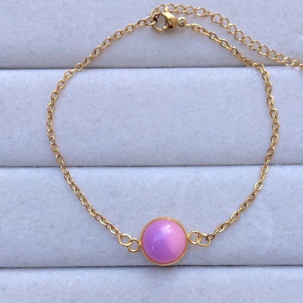 Pink-Purple Ombre + Gold Pendant Boho Bracelet